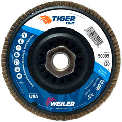 4-1/2″ Tiger Disc Abrasive Flap Disc, Angled, Trimmable Backing, 120Z, 5/8″-11 UNC Nut - Americas Industrial Supply
