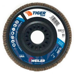 5″ Tiger Disc Abrasive Flap Disc, Angled, Trimmable Backing, 80Z, 7/8″ Arbor Hole - Americas Industrial Supply