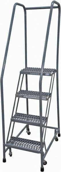 Cotterman - 70" 4 Step Rolling Warehouse Ladder - Rolling Safety Ladder, 450 Lb Capacity, 40" Platform Height, 20" Base Width x 31" Base Depth, Expanded Metal Tread - Americas Industrial Supply