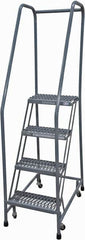 Cotterman - 70" 4 Step Rolling Warehouse Ladder - Rolling Safety Ladder, 450 Lb Capacity, 40" Platform Height, 20" Base Width x 31" Base Depth, Expanded Metal Tread - Americas Industrial Supply