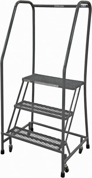 Cotterman - 60" 3 Step Rolling Warehouse Ladder - Rolling Safety Ladder, 450 Lb Capacity, 30" Platform Height, 20" Base Width x 26" Base Depth, Expanded Metal Tread - Americas Industrial Supply