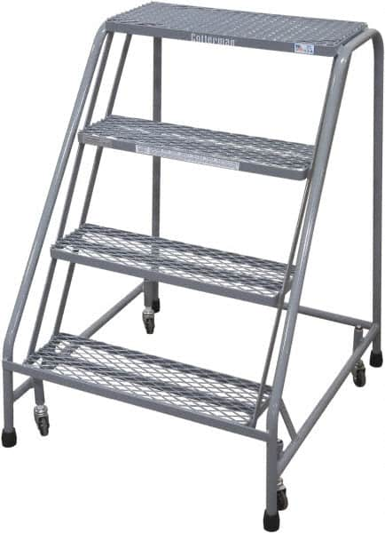 Cotterman - 40" 4 Step Rolling Warehouse Ladder - Rolling Safety Ladder, 450 Lb Capacity, 40" Platform Height, 30" Base Width x 31" Base Depth, Perforated Tread - Americas Industrial Supply