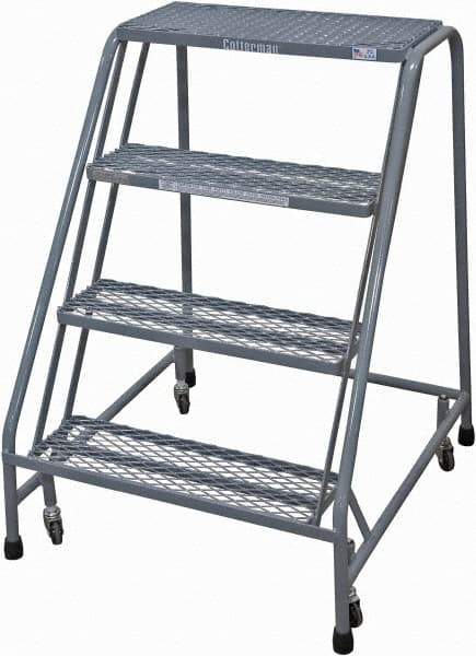 Cotterman - 40" 4 Step Rolling Warehouse Ladder - Rolling Safety Ladder, 450 Lb Capacity, 40" Platform Height, 30" Base Width x 31" Base Depth, Expanded Metal Tread - Americas Industrial Supply