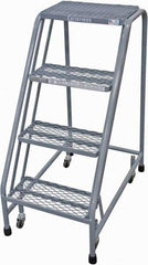 Cotterman - 40" 4 Step Rolling Warehouse Ladder - Rolling Safety Ladder, 450 Lb Capacity, 40" Platform Height, 20" Base Width x 31" Base Depth, Expanded Metal Tread - Americas Industrial Supply