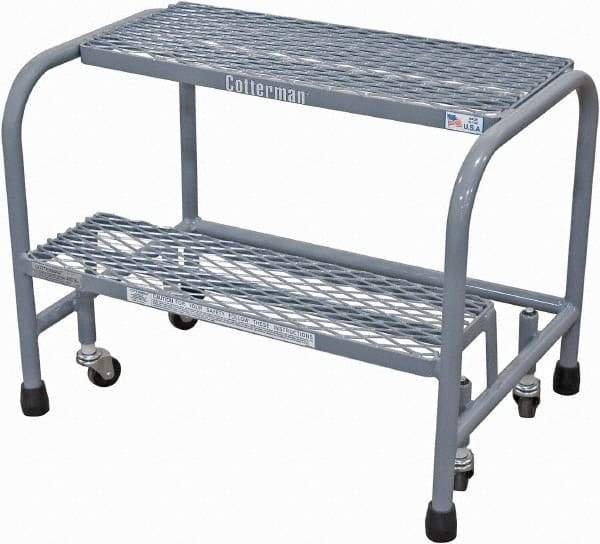 Cotterman - 20" 2 Step Rolling Warehouse Ladder - Rolling Safety Ladder, 450 Lb Capacity, 20" Platform Height, 26" Base Width x 19" Base Depth, Expanded Metal Tread - Americas Industrial Supply