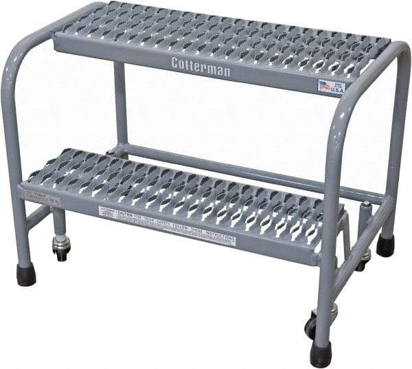 Cotterman - 20" 2 Step Rolling Warehouse Ladder - Rolling Safety Ladder, 450 Lb Capacity, 20" Platform Height, 18" Base Width x 19" Base Depth, Serrated Steel - Americas Industrial Supply