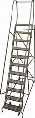 Cotterman - 140" 11 Step Rolling Warehouse Ladder - Rolling Safety Ladder, 450 Lb Capacity, 110" Platform Height, 32" Base Width x 91" Base Depth, Perforated Tread - Americas Industrial Supply