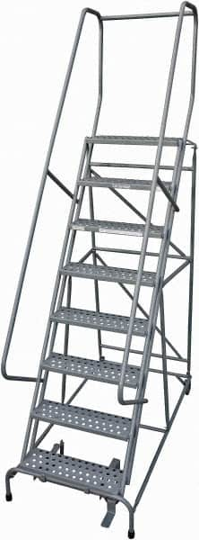 Cotterman - 110" 8 Step Rolling Warehouse Ladder - Rolling Safety Ladder, 450 Lb Capacity, 80" Platform Height, 32" Base Width x 58" Base Depth, Perforated Tread - Americas Industrial Supply