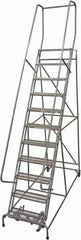 Cotterman - 140" 11 Step Rolling Warehouse Ladder - Rolling Safety Ladder, 450 Lb Capacity, 110" Platform Height, 32" Base Width x 78" Base Depth, Expanded Metal Tread - Americas Industrial Supply