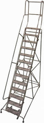 Cotterman - 172" 13 Step Rolling Warehouse Ladder - Rolling Safety Ladder, 450 Lb Capacity, 130" Platform Height, 42" Base Width x 95" Base Depth, Perforated Tread - Americas Industrial Supply