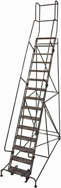 Cotterman - 192" 15 Step Rolling Warehouse Ladder - Rolling Safety Ladder, 450 Lb Capacity, 150" Platform Height, 42" Base Width x 108" Base Depth, Expanded Metal Tread - Americas Industrial Supply