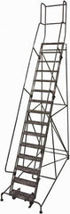 Cotterman - 192" 15 Step Rolling Warehouse Ladder - Rolling Safety Ladder, 450 Lb Capacity, 150" Platform Height, 42" Base Width x 108" Base Depth, Expanded Metal Tread - Americas Industrial Supply