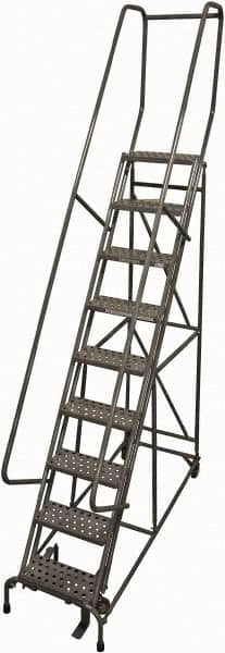 Cotterman - 120" 9 Step Rolling Warehouse Ladder - Rolling Safety Ladder, 450 Lb Capacity, 90" Platform Height, 24" Base Width x 77" Base Depth, Perforated Tread - Americas Industrial Supply