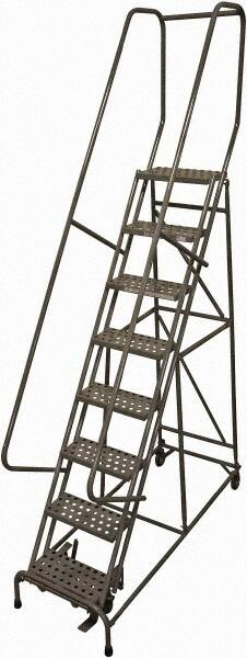 Cotterman - 110" 8 Step Rolling Warehouse Ladder - Rolling Safety Ladder, 450 Lb Capacity, 80" Platform Height, 24" Base Width x 71" Base Depth, Perforated Tread - Americas Industrial Supply