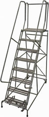 Cotterman - 110" 8 Step Rolling Warehouse Ladder - Rolling Safety Ladder, 450 Lb Capacity, 80" Platform Height, 32" Base Width x 71" Base Depth, Serrated Steel - Americas Industrial Supply