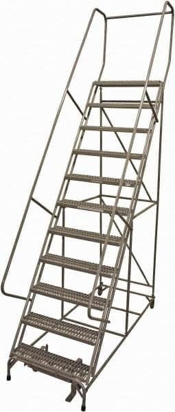 Cotterman - 140" 11 Step Rolling Warehouse Ladder - Rolling Safety Ladder, 450 Lb Capacity, 110" Platform Height, 32" Base Width x 81" Base Depth, Serrated Steel - Americas Industrial Supply