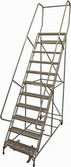 Cotterman - 140" 11 Step Rolling Warehouse Ladder - Rolling Safety Ladder, 450 Lb Capacity, 110" Platform Height, 32" Base Width x 81" Base Depth, Serrated Steel - Americas Industrial Supply