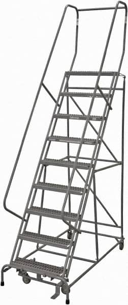 Cotterman - 120" 9 Step Rolling Warehouse Ladder - Rolling Safety Ladder, 450 Lb Capacity, 90" Platform Height, 32" Base Width x 67" Base Depth, Serrated Steel - Americas Industrial Supply