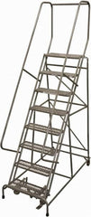 Cotterman - 110" 8 Step Rolling Warehouse Ladder - Rolling Safety Ladder, 450 Lb Capacity, 80" Platform Height, 24" Base Width x 61" Base Depth, Serrated Steel - Americas Industrial Supply