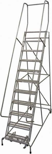 Cotterman - 140" 11 Step Rolling Warehouse Ladder - Rolling Safety Ladder, 450 Lb Capacity, 110" Platform Height, 32" Base Width x 81" Base Depth, Expanded Metal Tread - Americas Industrial Supply