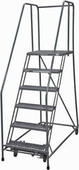 Cotterman - 90" 6 Step Rolling Warehouse Ladder - Rolling Safety Ladder, 450 Lb Capacity, 60" Platform Height, 30" Base Width x 56" Base Depth, Serrated Steel - Americas Industrial Supply