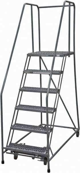 Cotterman - 90" 6 Step Rolling Warehouse Ladder - Rolling Safety Ladder, 450 Lb Capacity, 60" Platform Height, 24" Base Width x 56" Base Depth, Serrated Steel - Americas Industrial Supply