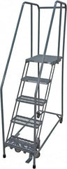 Cotterman - 80" 5 Step Rolling Warehouse Ladder - Rolling Safety Ladder, 450 Lb Capacity, 50" Platform Height, 30" Base Width x 50" Base Depth, Serrated Steel - Americas Industrial Supply