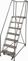 Cotterman - 100" 7 Step Rolling Warehouse Ladder - Rolling Safety Ladder, 450 Lb Capacity, 70" Platform Height, 30" Base Width x 63" Base Depth, Expanded Metal Tread - Americas Industrial Supply