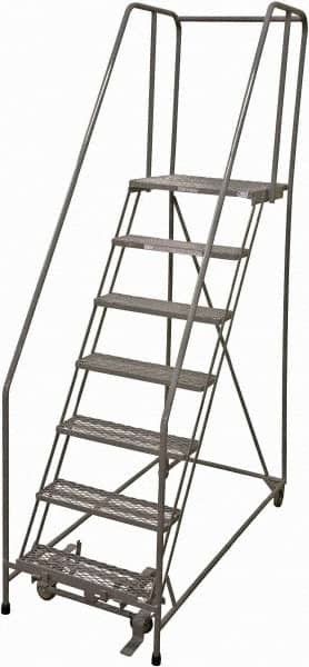 Cotterman - 100" 7 Step Rolling Warehouse Ladder - Rolling Safety Ladder, 450 Lb Capacity, 70" Platform Height, 24" Base Width x 63" Base Depth, Expanded Metal Tread - Americas Industrial Supply