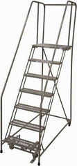 Cotterman - 100" 7 Step Rolling Warehouse Ladder - Rolling Safety Ladder, 450 Lb Capacity, 70" Platform Height, 24" Base Width x 63" Base Depth, Expanded Metal Tread - Americas Industrial Supply