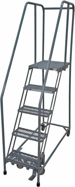 Cotterman - 80" 5 Step Rolling Warehouse Ladder - Rolling Safety Ladder, 450 Lb Capacity, 50" Platform Height, 30" Base Width x 50" Base Depth, Expanded Metal Tread - Americas Industrial Supply