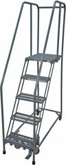 Cotterman - 80" 5 Step Rolling Warehouse Ladder - Rolling Safety Ladder, 450 Lb Capacity, 50" Platform Height, 30" Base Width x 50" Base Depth, Expanded Metal Tread - Americas Industrial Supply