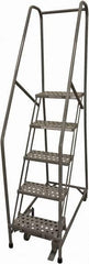 Cotterman - 80" 5 Step Rolling Warehouse Ladder - Rolling Safety Ladder, 450 Lb Capacity, 50" Platform Height, 30" Base Width x 40" Base Depth, Serrated Steel - Americas Industrial Supply