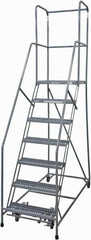 Cotterman - 100" 7 Step Rolling Warehouse Ladder - Rolling Safety Ladder, 450 Lb Capacity, 70" Platform Height, 30" Base Width x 53" Base Depth, Serrated Steel - Americas Industrial Supply