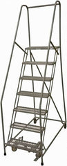 Cotterman - 100" 7 Step Rolling Warehouse Ladder - Rolling Safety Ladder, 450 Lb Capacity, 70" Platform Height, 24" Base Width x 53" Base Depth, Expanded Metal Tread - Americas Industrial Supply