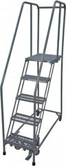 Cotterman - 80" 5 Step Rolling Warehouse Ladder - Rolling Safety Ladder, 450 Lb Capacity, 50" Platform Height, 30" Base Width x 40" Base Depth, Expanded Metal Tread - Americas Industrial Supply