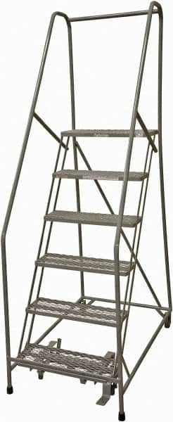 Cotterman - 90" 6 Step Rolling Warehouse Ladder - Rolling Safety Ladder, 450 Lb Capacity, 60" Platform Height, 24" Base Width x 46" Base Depth, Expanded Metal Tread - Americas Industrial Supply