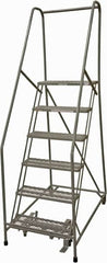 Cotterman - 90" 6 Step Rolling Warehouse Ladder - Rolling Safety Ladder, 450 Lb Capacity, 60" Platform Height, 24" Base Width x 46" Base Depth, Expanded Metal Tread - Americas Industrial Supply