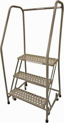 Cotterman - 60" 3 Step Rolling Warehouse Ladder - Rolling Safety Ladder, 450 Lb Capacity, 30" Platform Height, 20" Base Width x 36" Base Depth, Perforated Tread - Americas Industrial Supply