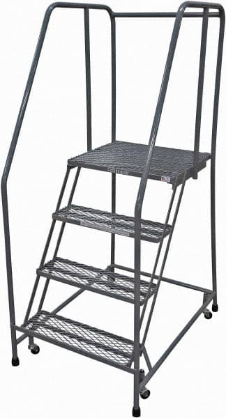 Cotterman - 70" 4 Step Rolling Warehouse Ladder - Rolling Safety Ladder, 450 Lb Capacity, 40" Platform Height, 30" Base Width x 31" Base Depth, Expanded Metal Tread - Americas Industrial Supply