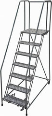 Cotterman - 100" 7 Step Rolling Warehouse Ladder - Rolling Safety Ladder, 450 Lb Capacity, 70" Platform Height, 30" Base Width x 63" Base Depth, Perforated Tread - Americas Industrial Supply