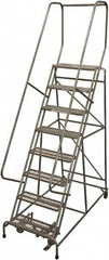 Cotterman - 110" 8 Step Rolling Warehouse Ladder - Rolling Safety Ladder, 450 Lb Capacity, 80" Platform Height, 32" Base Width x 61" Base Depth, Expanded Metal Tread - Americas Industrial Supply