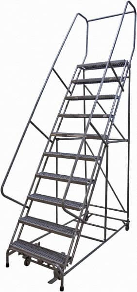 Cotterman - 130" 10 Step Rolling Warehouse Ladder - Rolling Safety Ladder, 450 Lb Capacity, 100" Platform Height, 32" Base Width x 74" Base Depth, Serrated Steel - Americas Industrial Supply