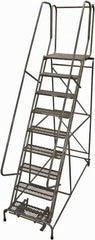 Cotterman - 120" 9 Step Rolling Warehouse Ladder - Rolling Safety Ladder, 450 Lb Capacity, 90" Platform Height, 32" Base Width x 77" Base Depth, Expanded Metal Tread - Americas Industrial Supply