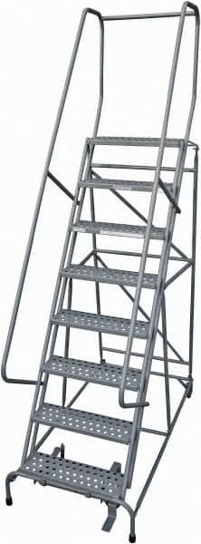 Cotterman - 110" 8 Step Rolling Warehouse Ladder - Rolling Safety Ladder, 450 Lb Capacity, 80" Platform Height, 32" Base Width x 71" Base Depth, Perforated Tread - Americas Industrial Supply