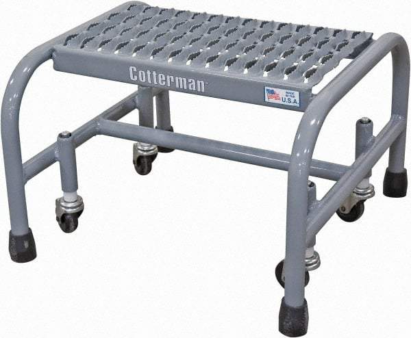 Cotterman - 12" 1 Step Rolling Warehouse Ladder - Rolling Safety Ladder, 450 Lb Capacity, 12" Platform Height, 18" Base Width x 19" Base Depth, Serrated Steel - Americas Industrial Supply