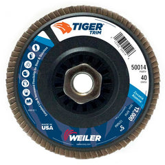 5″ Tiger Disc Abrasive Flap Disc, Angled, Trimmable Backing, 40Z, 5/8″-11 UNC Nut - Americas Industrial Supply