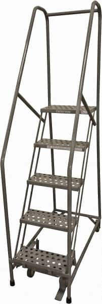 Cotterman - 80" 5 Step Rolling Warehouse Ladder - Rolling Safety Ladder, 450 Lb Capacity, 50" Platform Height, 30" Base Width x 40" Base Depth, Perforated Tread - Americas Industrial Supply