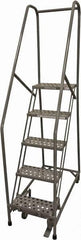 Cotterman - 80" 5 Step Rolling Warehouse Ladder - Rolling Safety Ladder, 450 Lb Capacity, 50" Platform Height, 30" Base Width x 40" Base Depth, Perforated Tread - Americas Industrial Supply