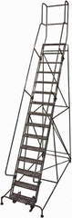 Cotterman - 192" 15 Step Rolling Warehouse Ladder - Rolling Safety Ladder, 450 Lb Capacity, 150" Platform Height, 42" Base Width x 118" Base Depth, Perforated Tread - Americas Industrial Supply